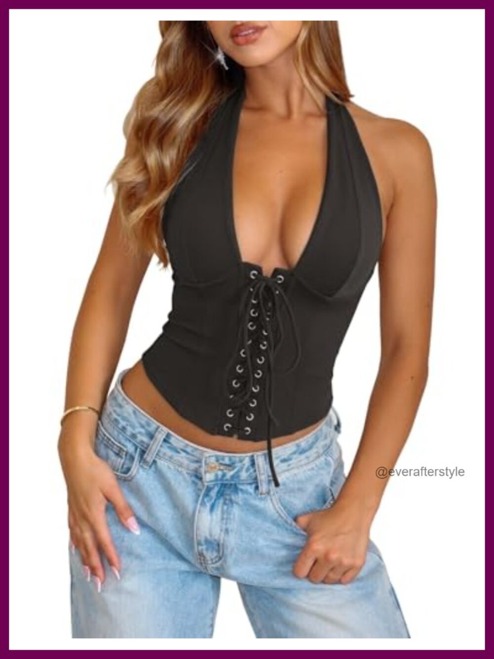 Women's Lace-Up Halter Crop Top Sexy Going Out Party Tank